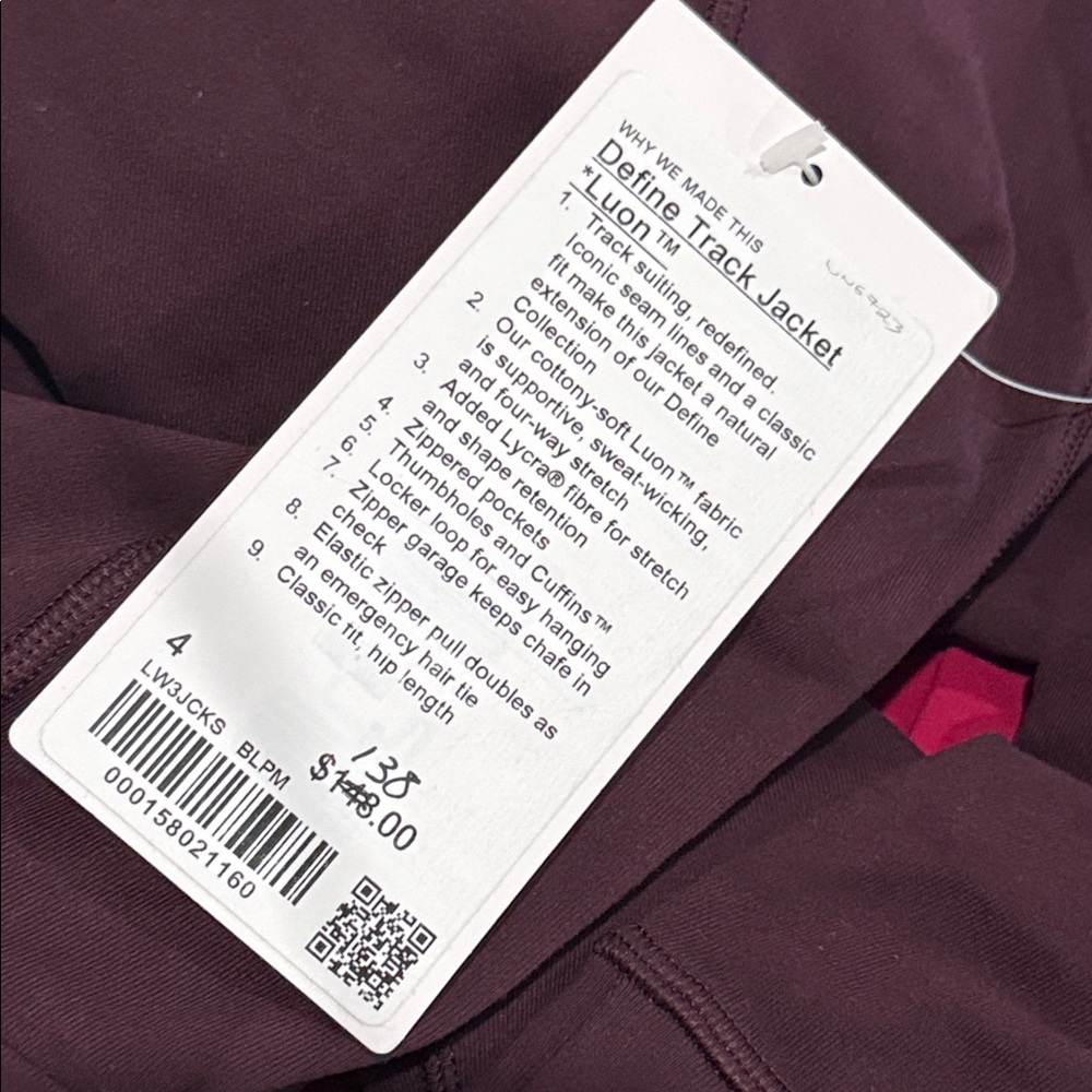 Lululemon Define Track Jacket Luon Black Plum Size 4 NWT 💜✨ - Picture 3 of 7